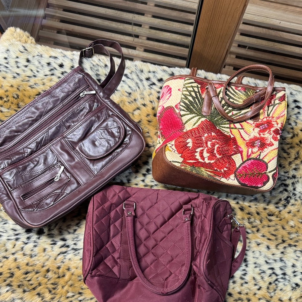 Stylish Burgundy Quilted & Floral Tote Bag Collection